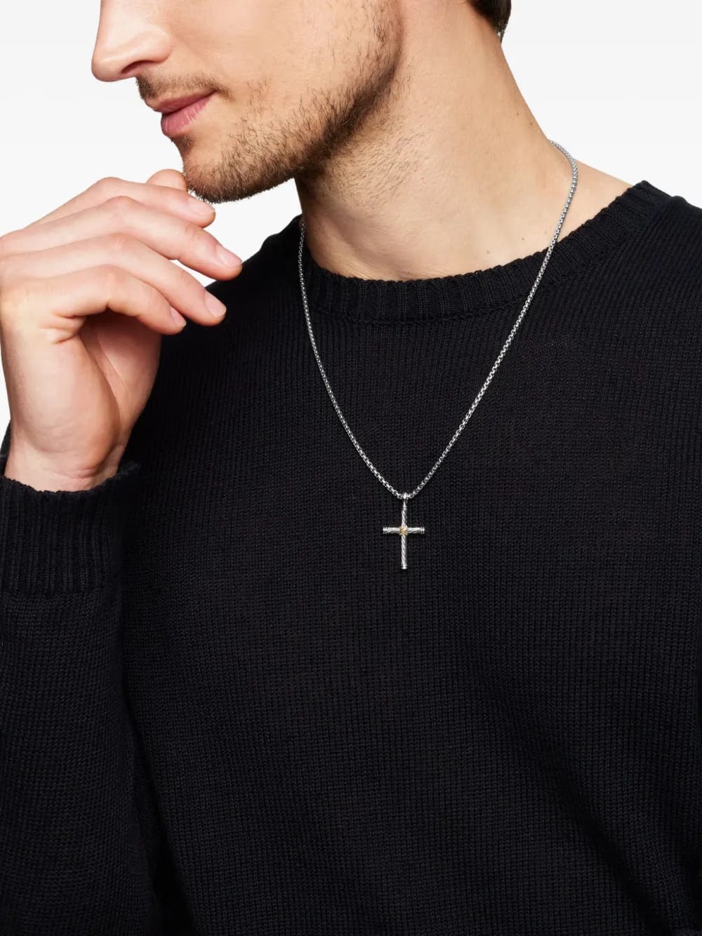 18kt yellow gold and sterling silver Cable Cross pendant