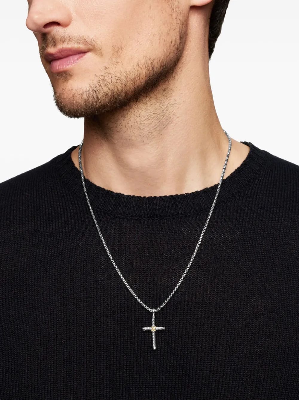 18kt yellow gold and sterling silver Cable Cross pendant