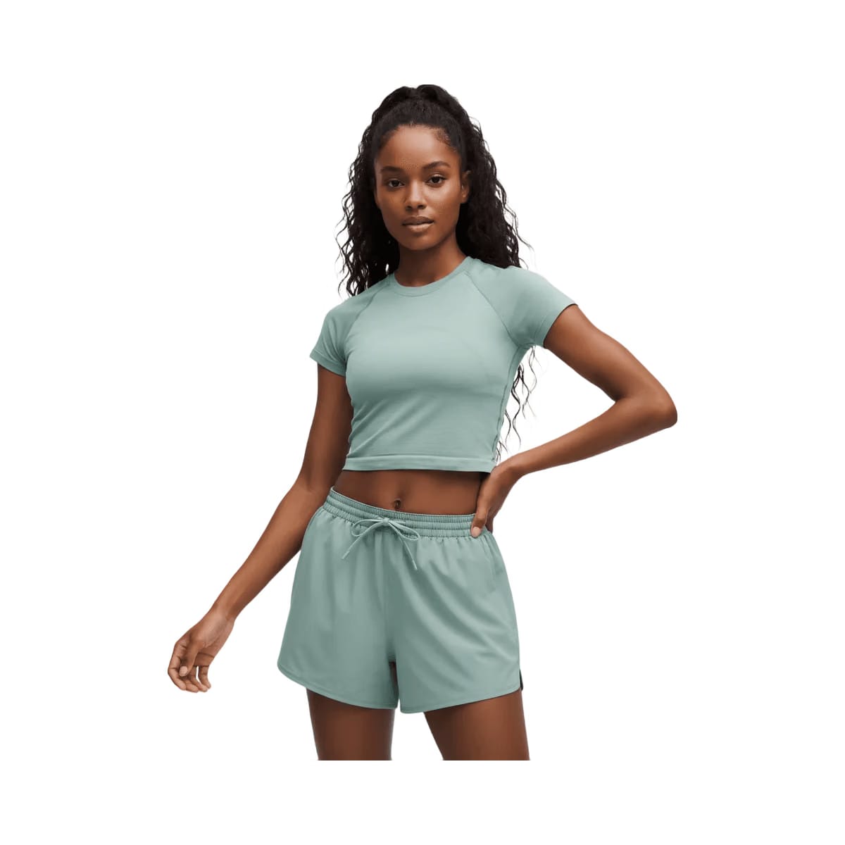 Lululemon Swiftly Tech Cropped Shorts-Sleeve Shirt 2.0 Crater Blue