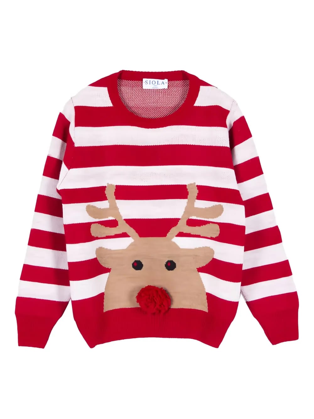 striped reindeer-motif sweater