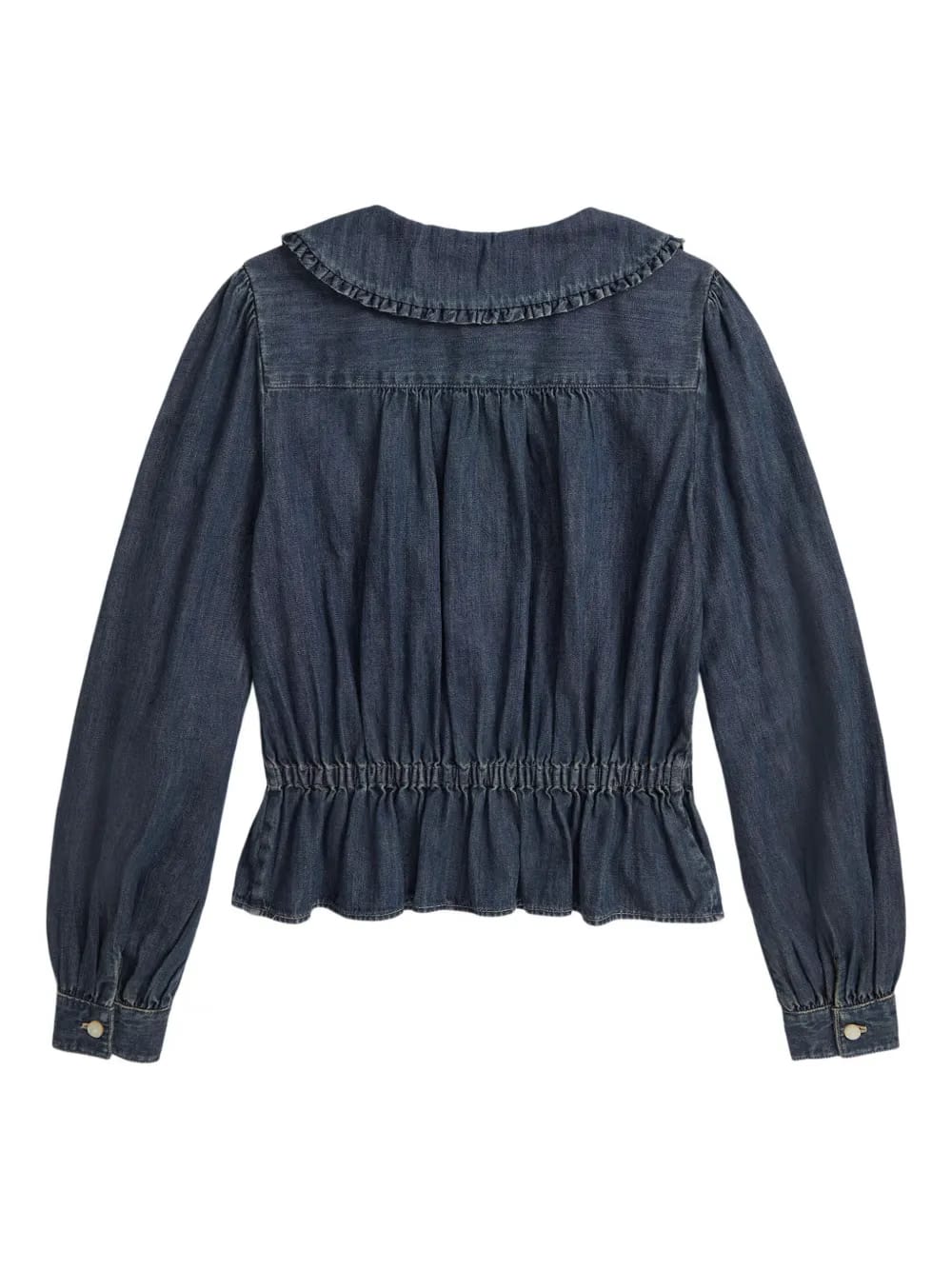 ruffled-collar denim blouse