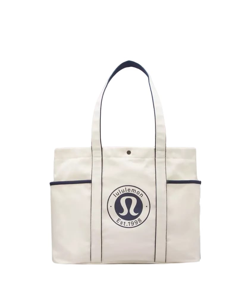 Lululemon Daily Multi-Pocket Canvas Tote Bag 20L Logo Natural/True Navy