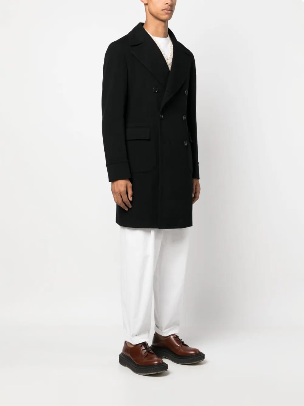 double-breasted wool-blend coat