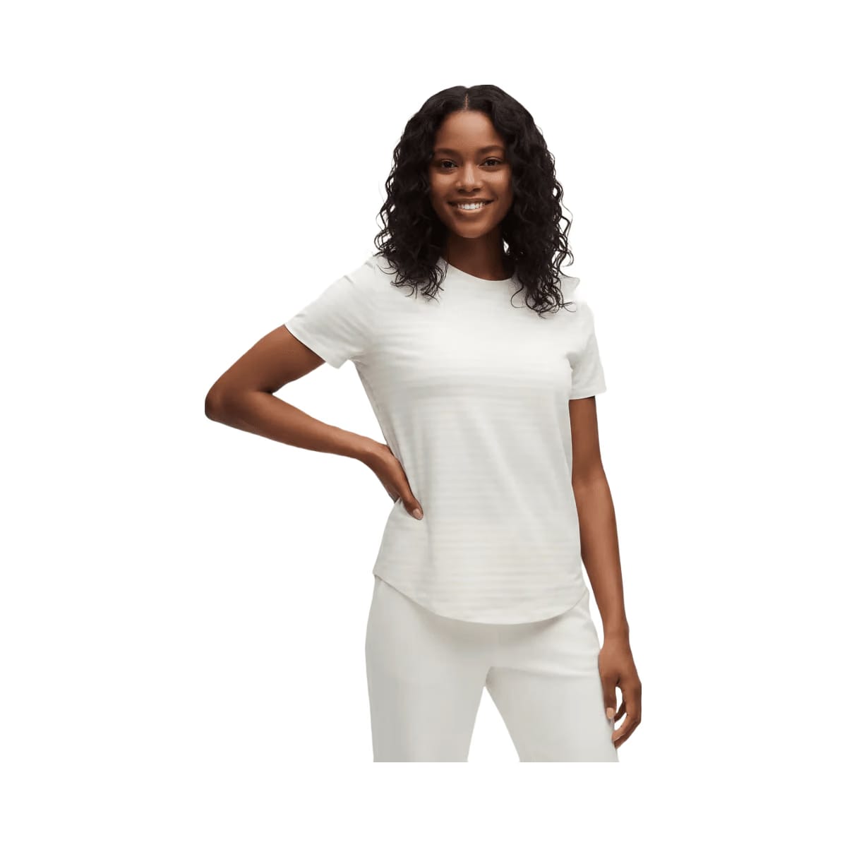 Lululemon Love Curved-Hem Crewneck T-Shirt Narrow Bold Stripe Light Ivory White