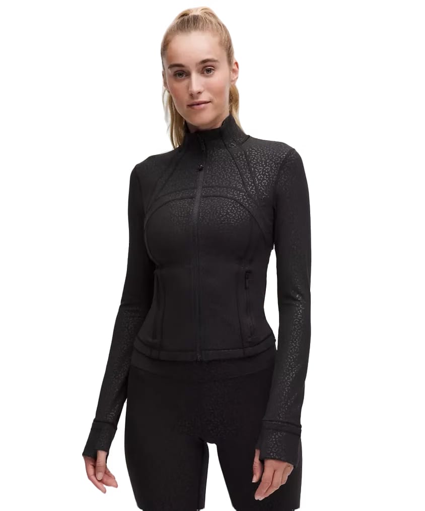 Lululemon Define Cropped Jacket Nulu Leopard Daisy Emboss Black