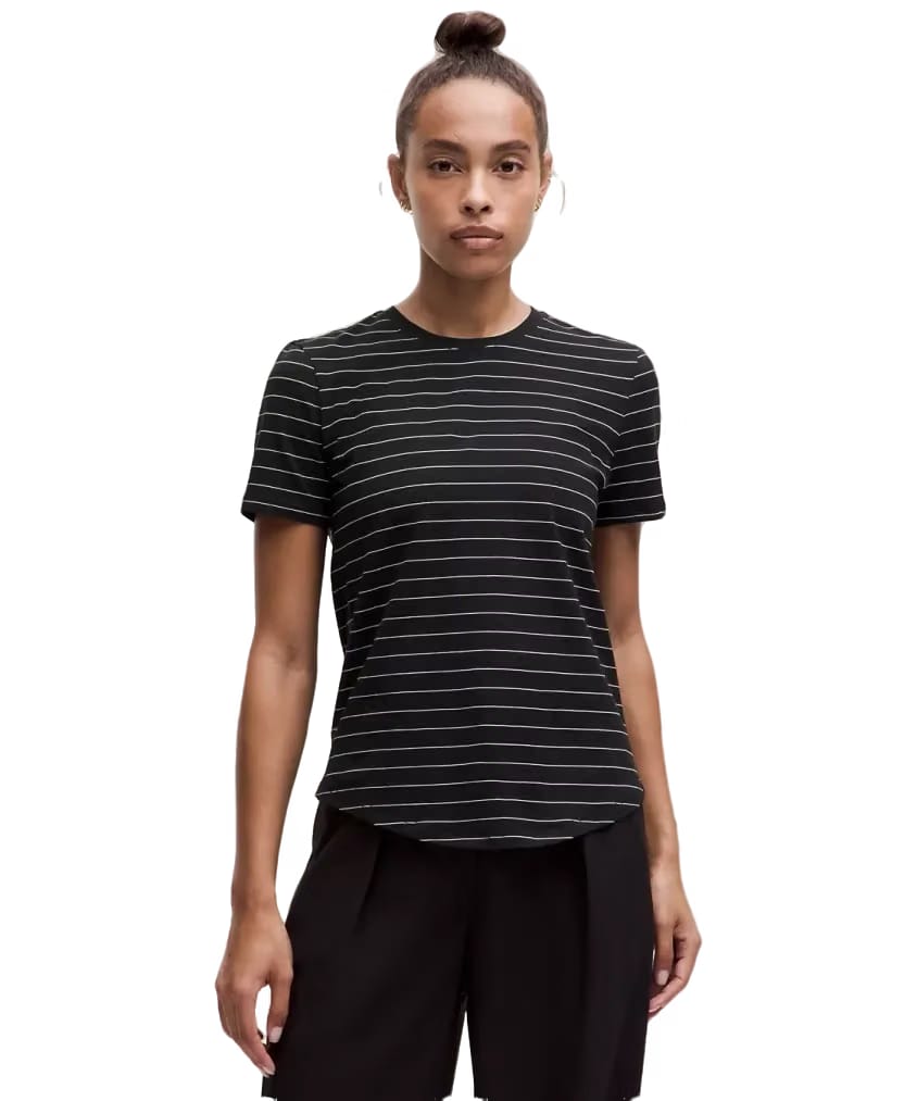 Lululemon Love Curved-Hem Crewneck T-Shirt Shorts Serve Stripe Black White