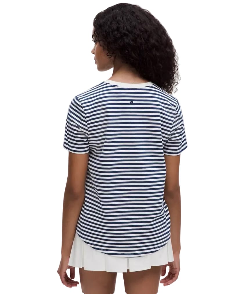 Lululemon Love Curved-Hem Crewneck T-Shirt Narrow Bold Stripe Club Blue White