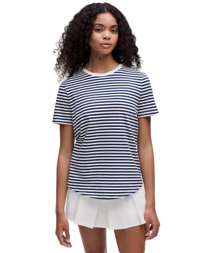 Lululemon Love Curved-Hem Crewneck T-Shirt Narrow Bold Stripe Club Blue White