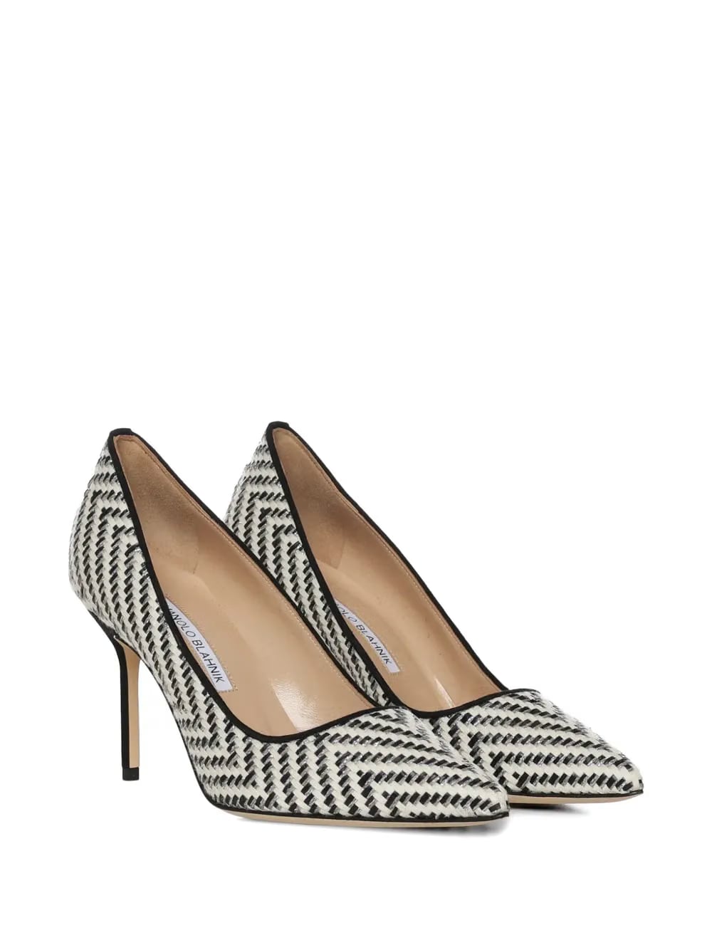 Raffia-effect point-toe pumps