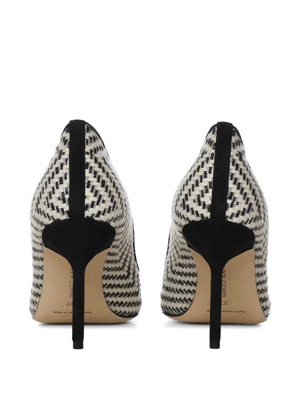 Raffia-effect point-toe pumps