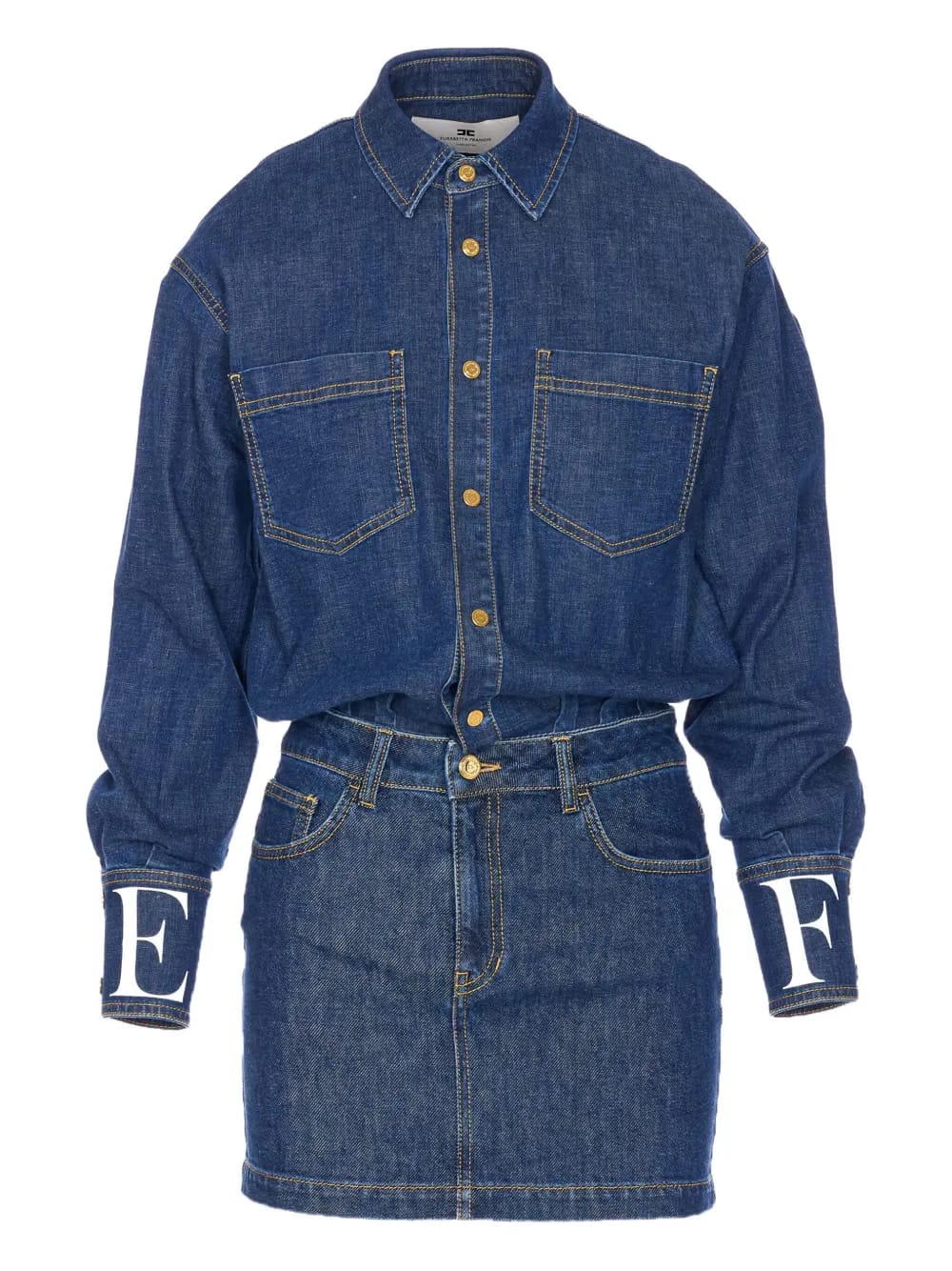 snap-button denim mini dress