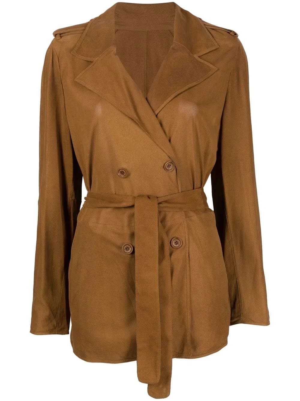 2000s tied waist suede jacket
