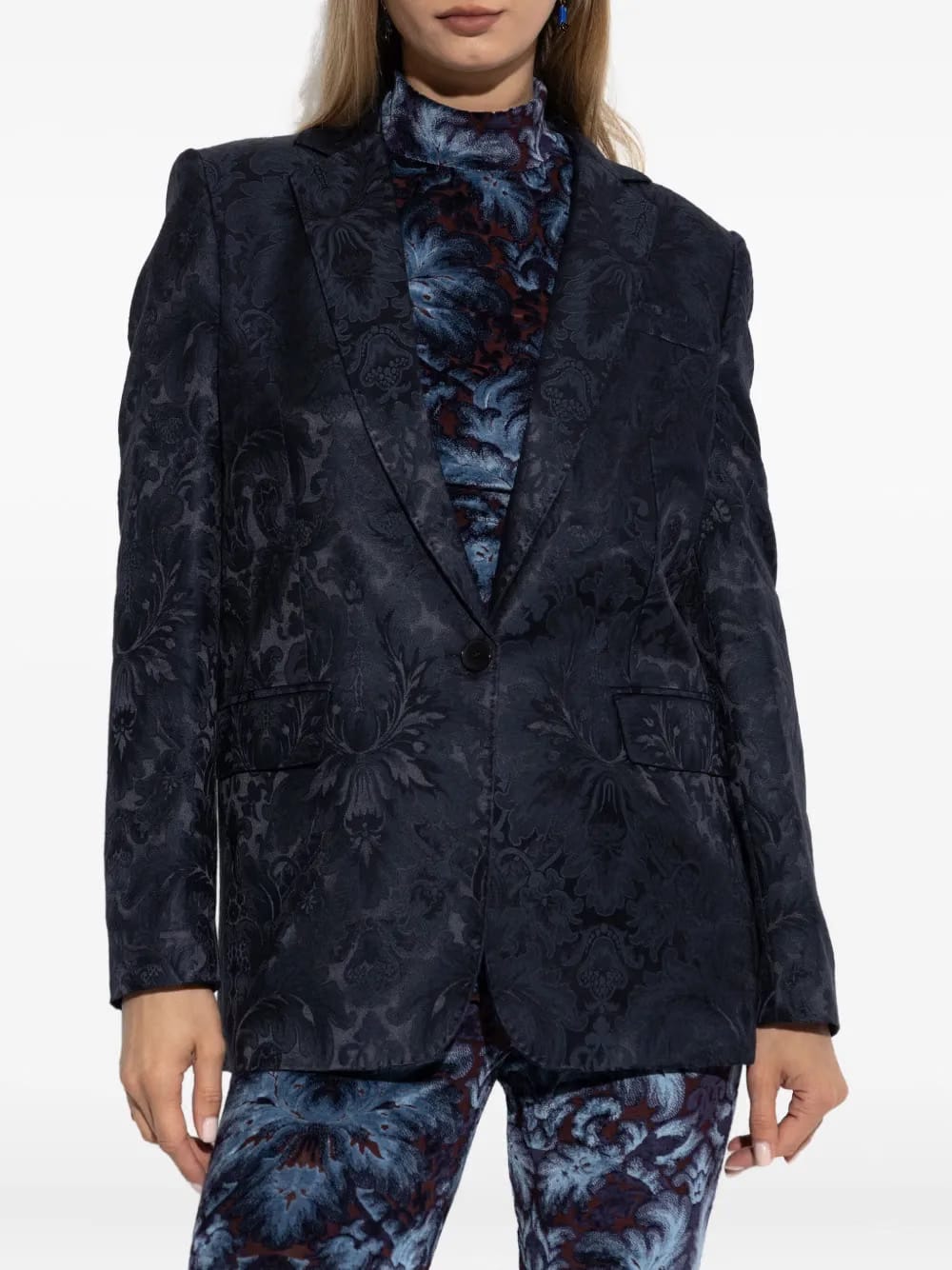 floral-pattern single-breasted blazer