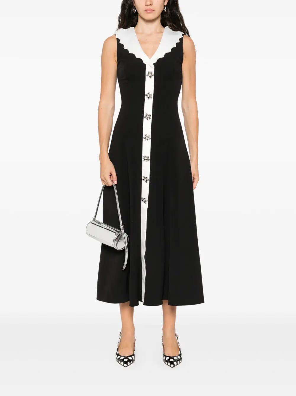 scallop-collar midi dress