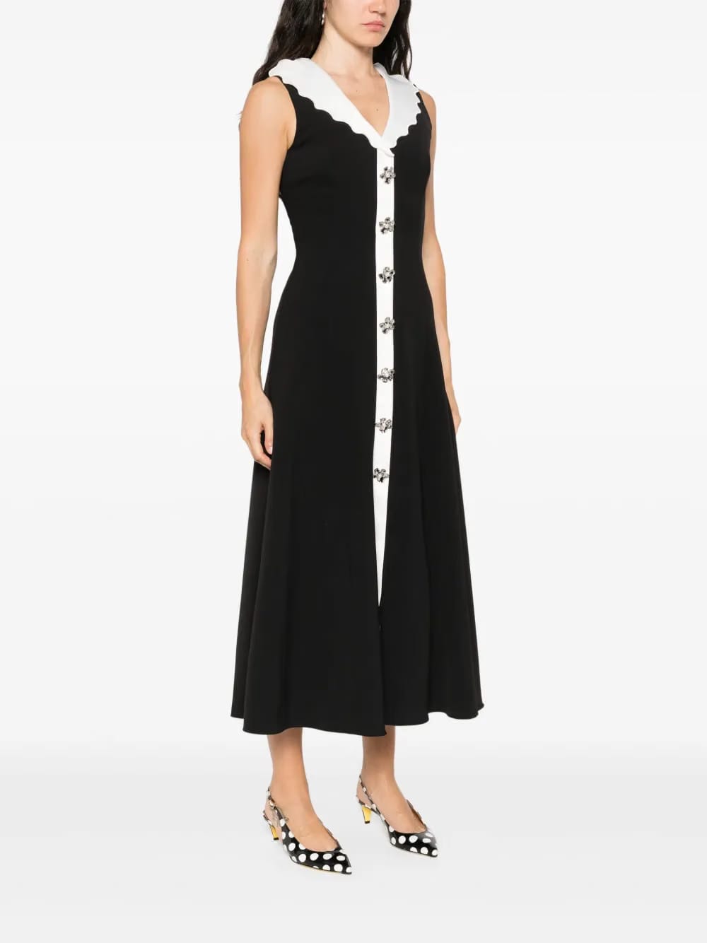 scallop-collar midi dress