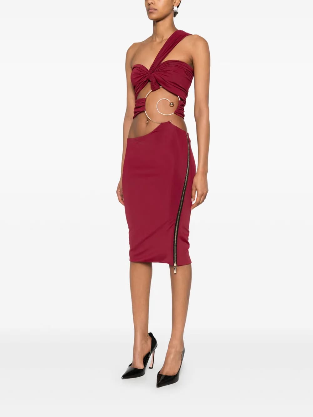 cut out-detail pierced midi dress