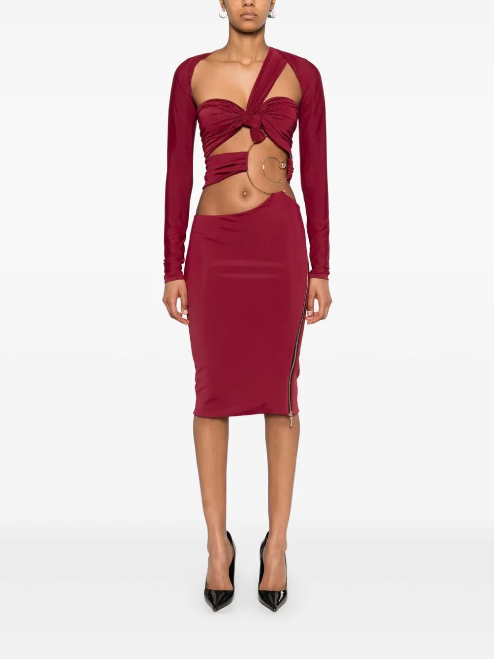 cut out-detail pierced midi dress
