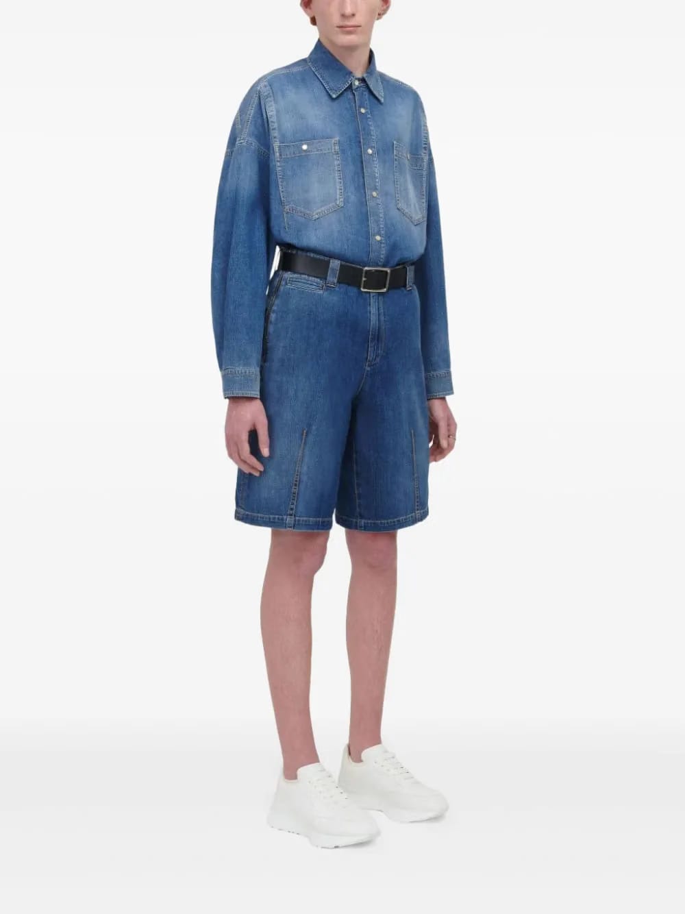 dart-detail denim shirt