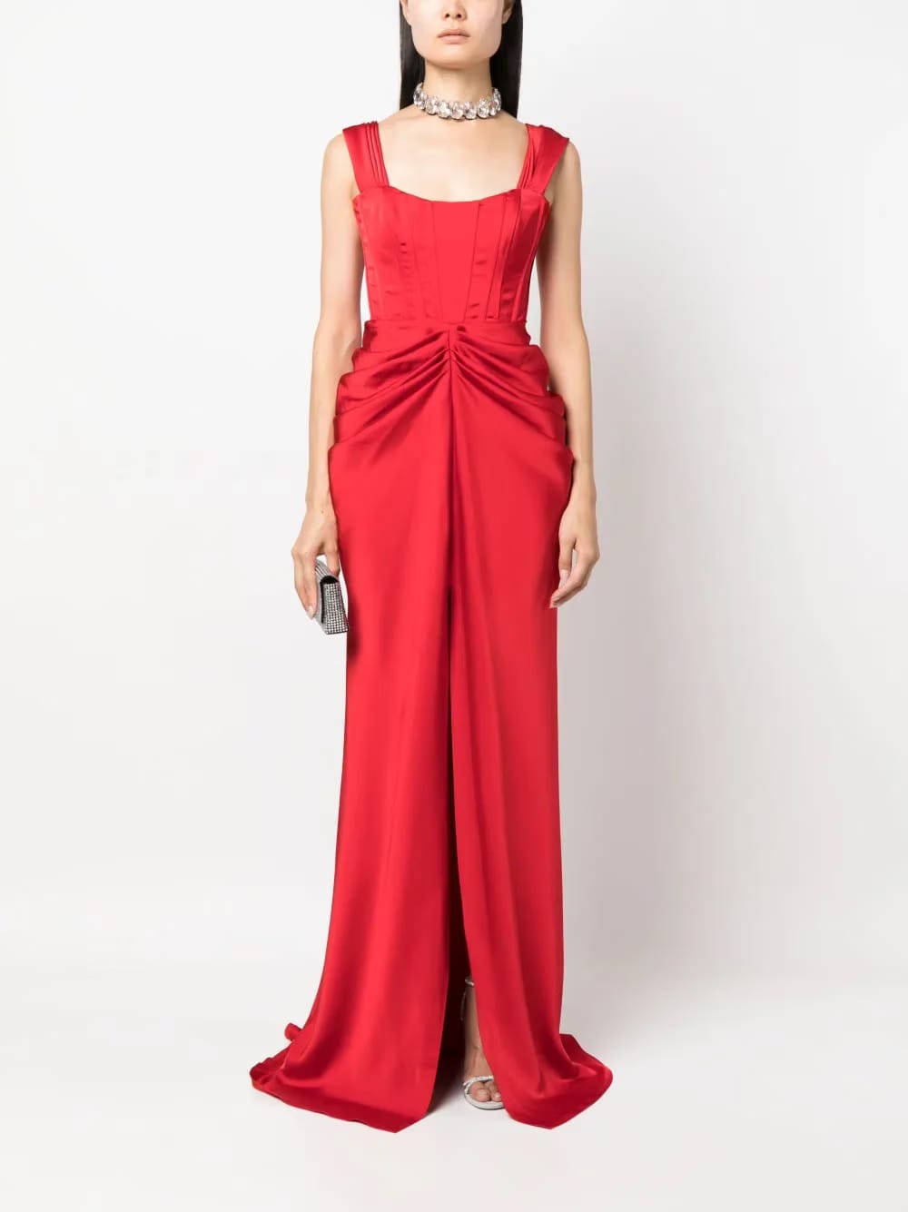ruched flared gown