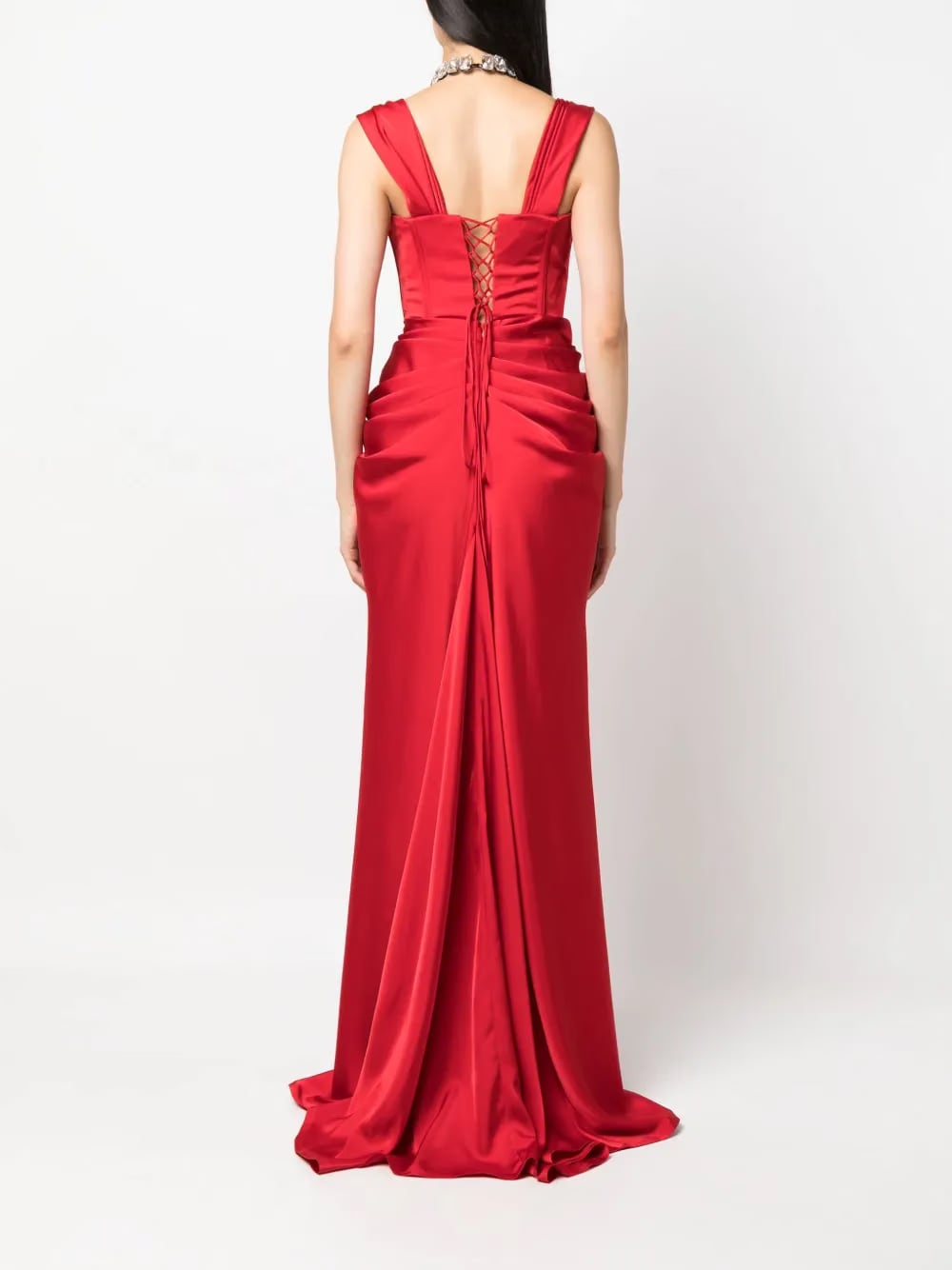 ruched flared gown