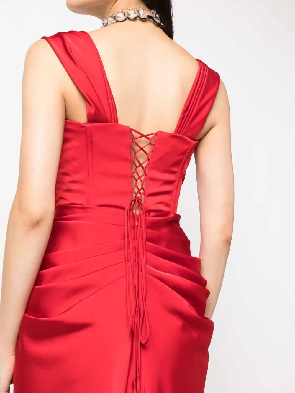 ruched flared gown