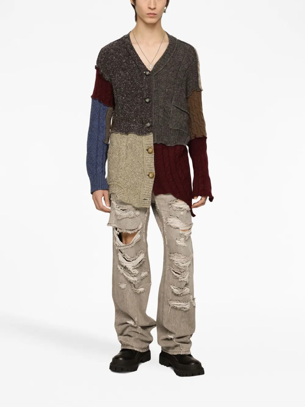 patchwork distressed cardigan