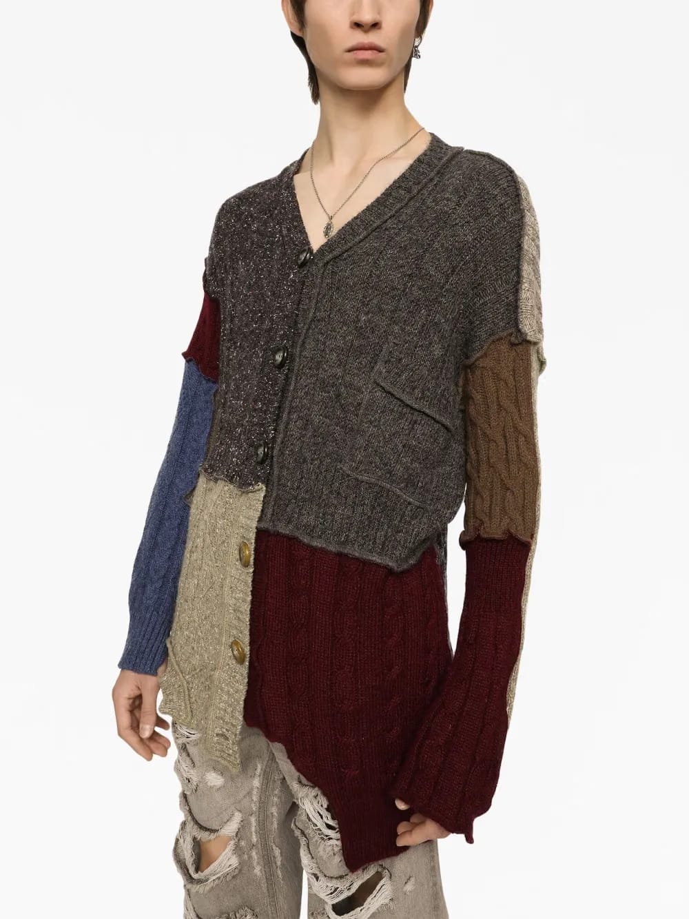 patchwork distressed cardigan