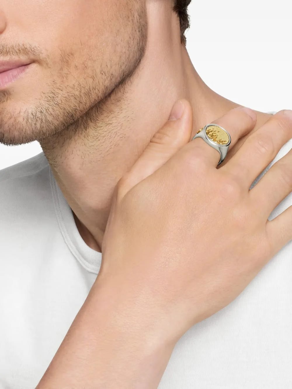 18kt yellow gold and sterling silver Water and Fire Duality signet ring (20mm)