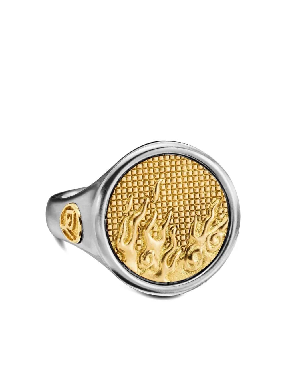 18kt yellow gold and sterling silver Water and Fire Duality signet ring (20mm)