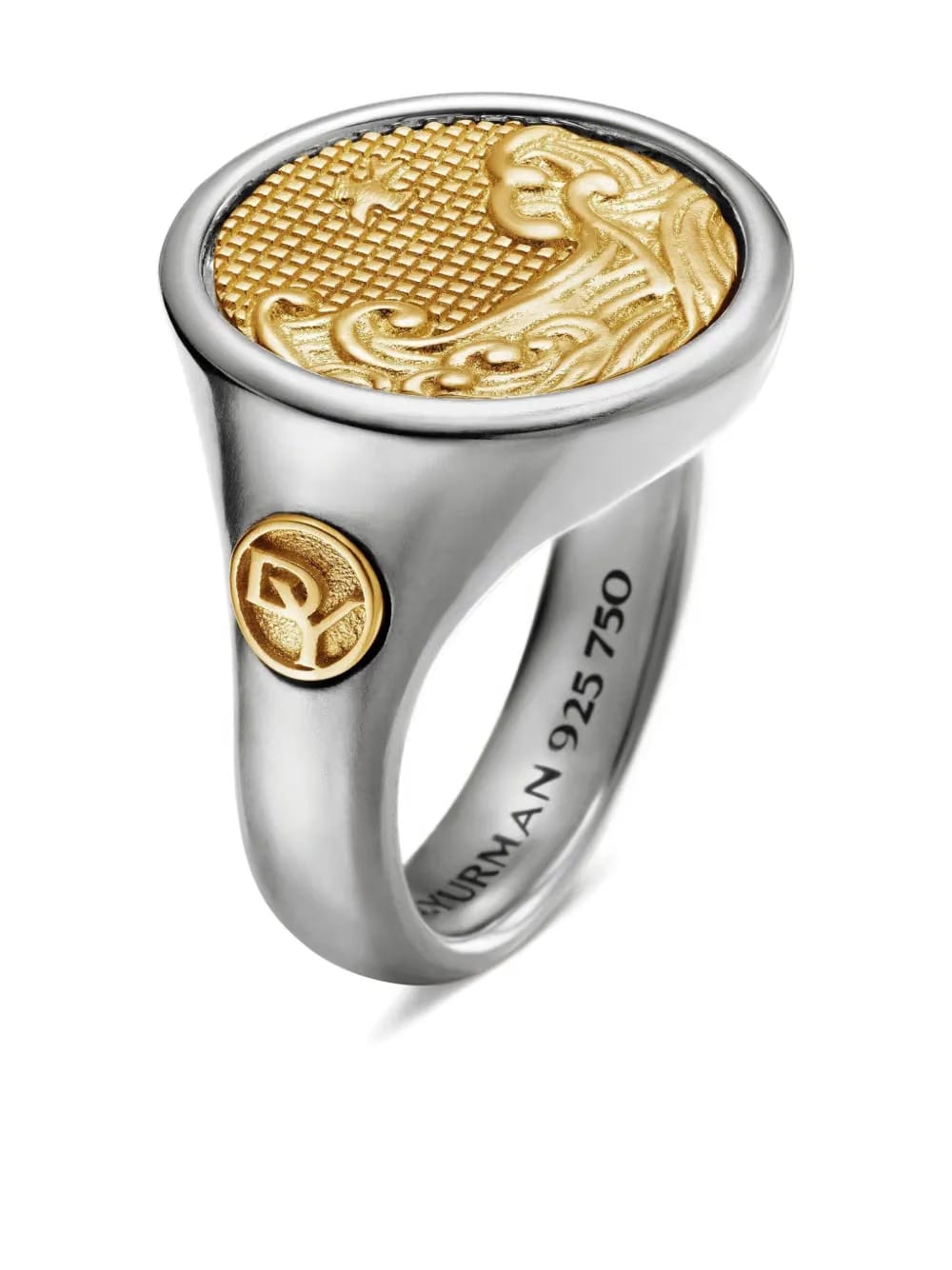 18kt yellow gold and sterling silver Water and Fire Duality signet ring (20mm)