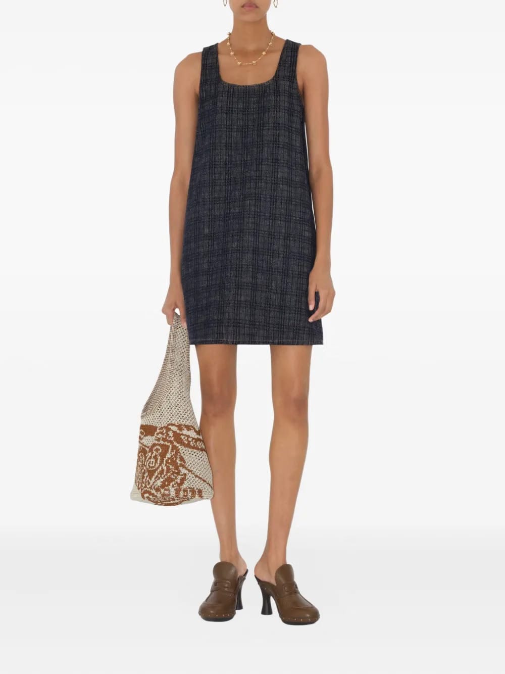 checked denim dress