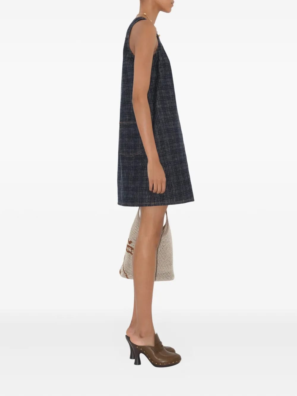 checked denim dress