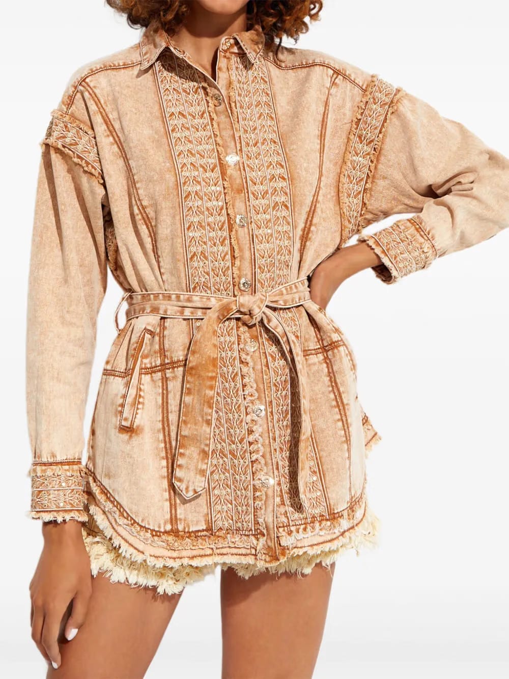 embroidered denim shirt jacket