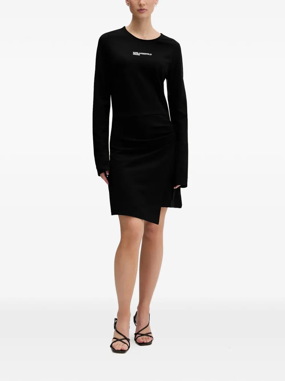 long-sleeve draped mini dress