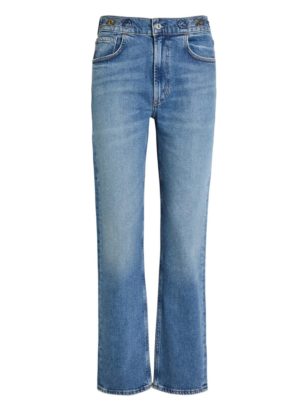 chain-embellished denim jeans