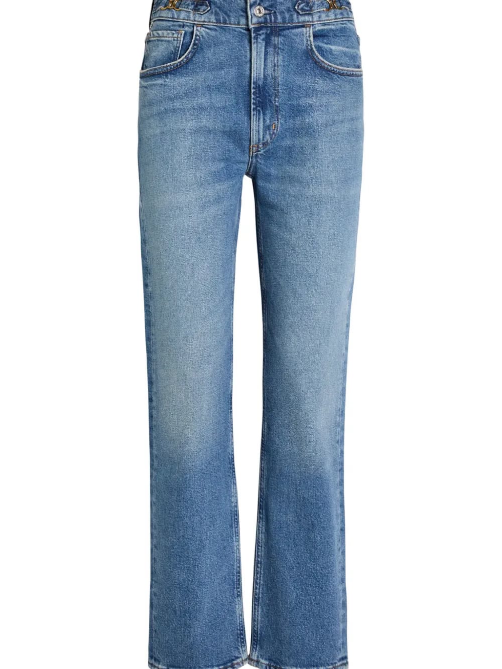chain-embellished denim jeans