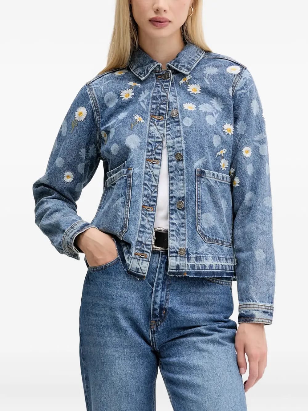 floral-embroidered denim jacket