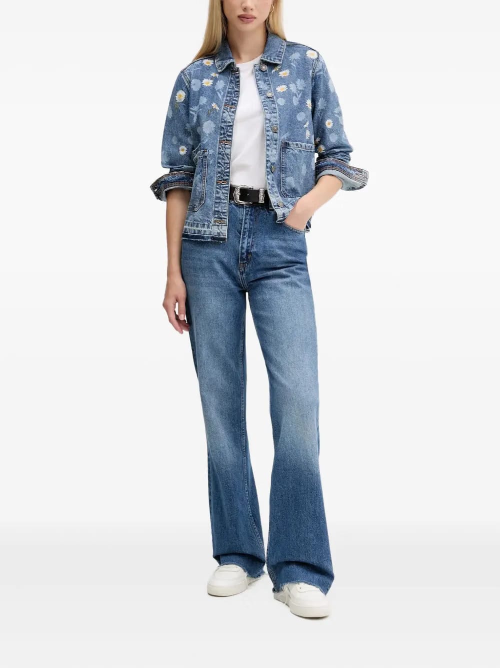 floral-embroidered denim jacket