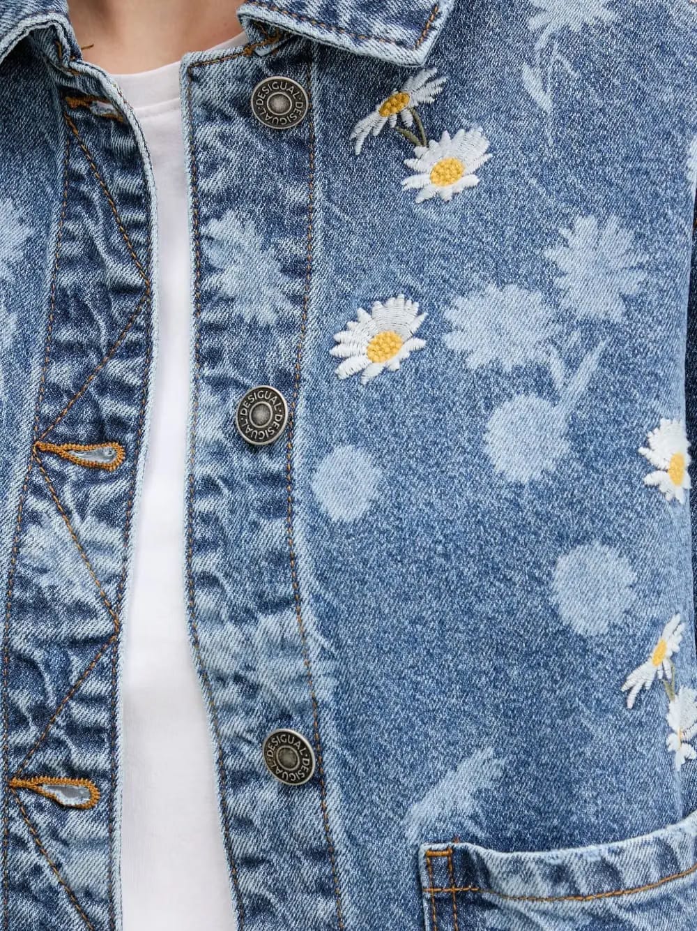 floral-embroidered denim jacket