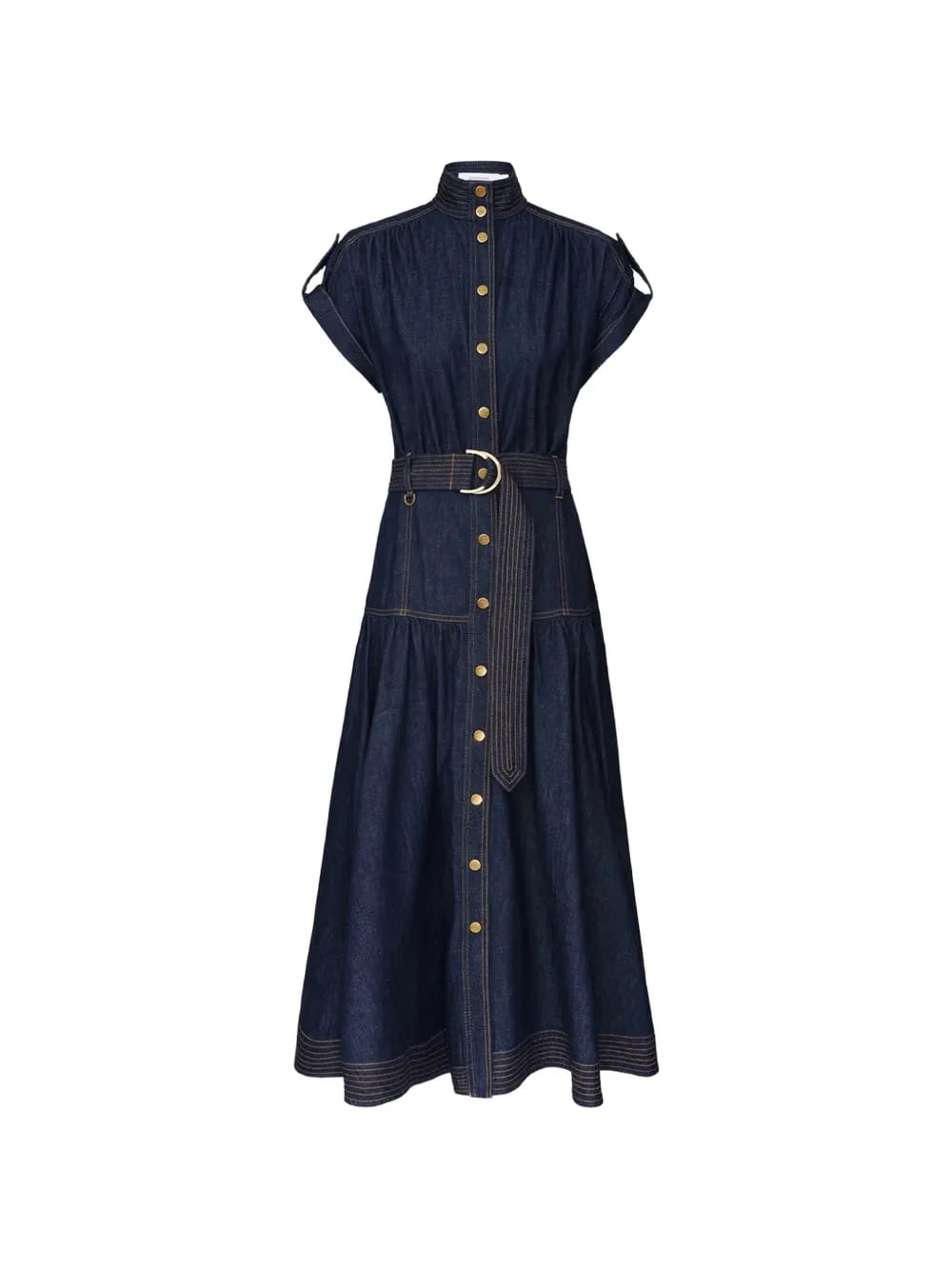 button-up belted midi dress