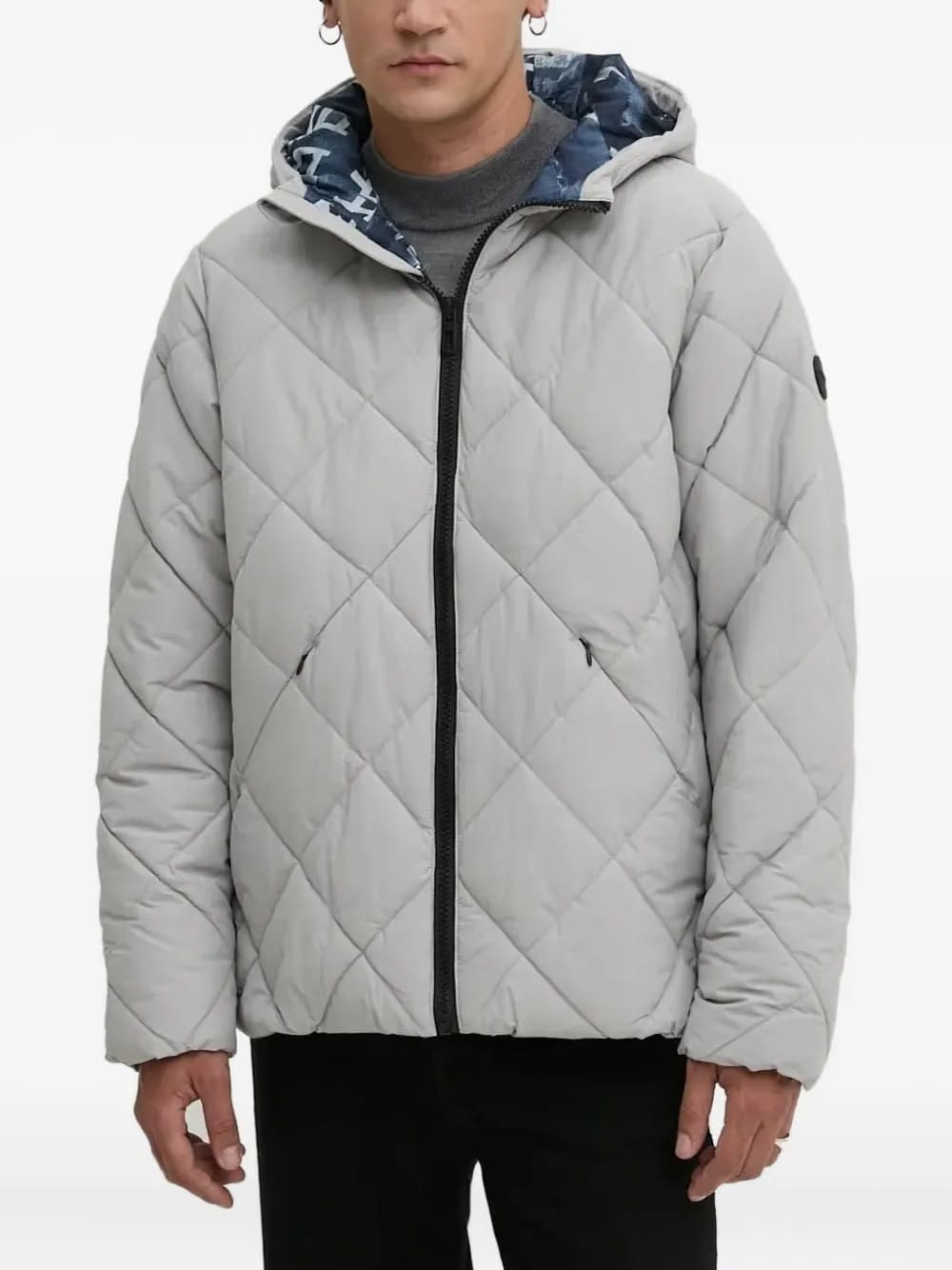 diamond-pattern reversible padded jacket
