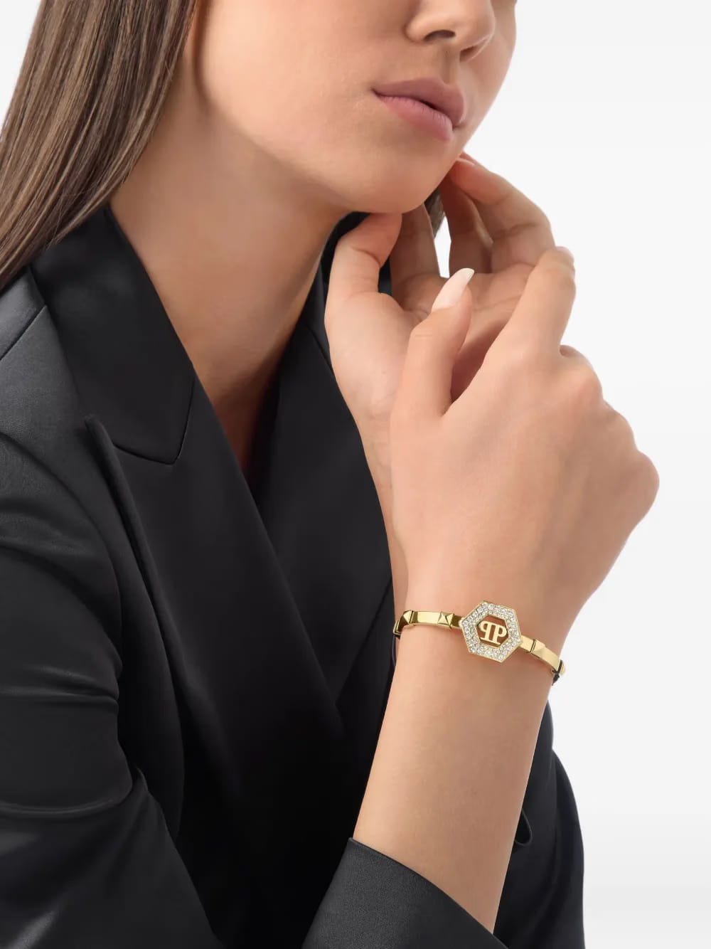 gold crystal logo-detail bracelet