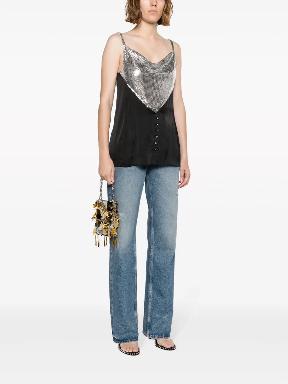 chainmail-panelled cowl-neck vest
