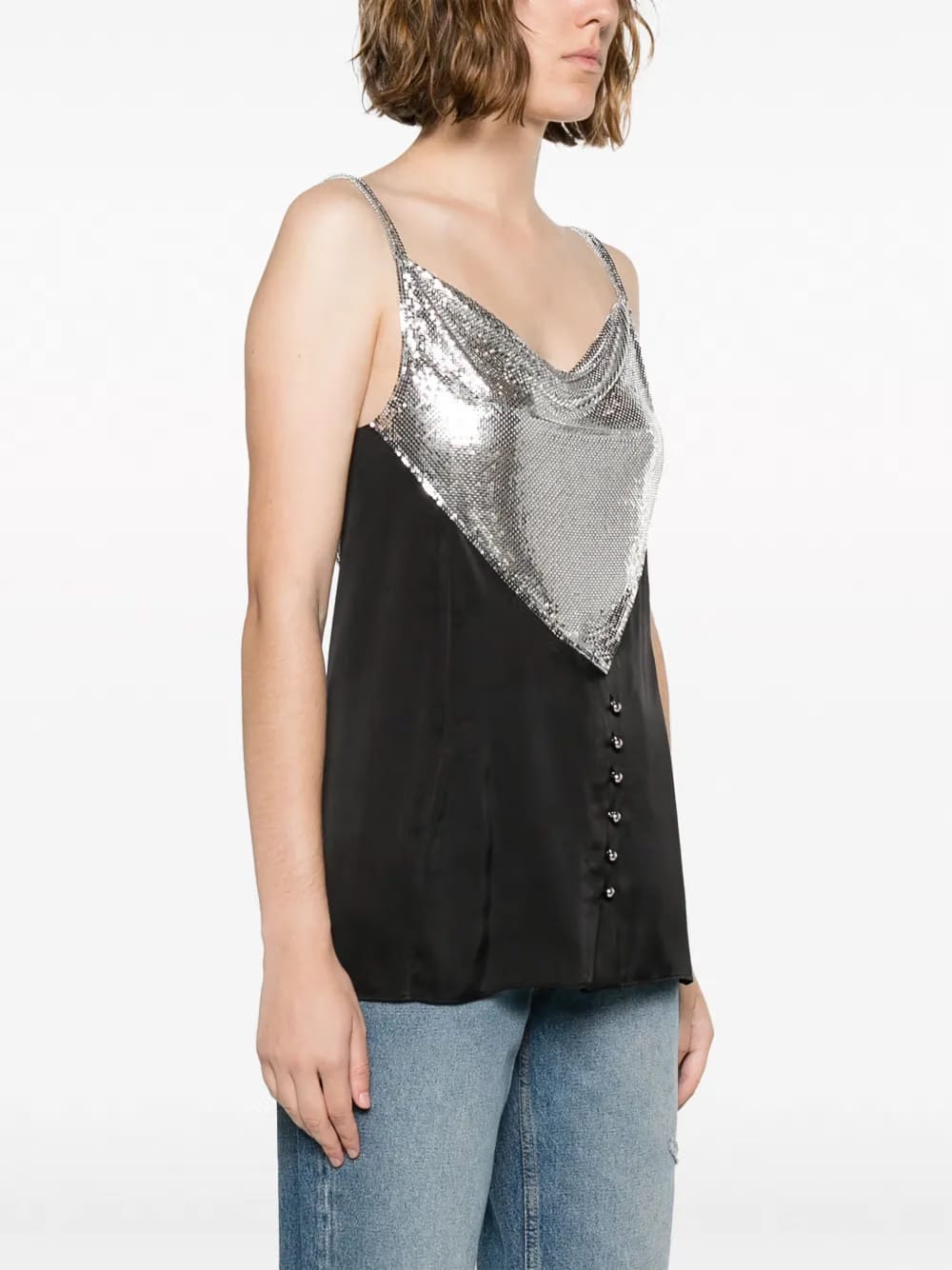 chainmail-panelled cowl-neck vest