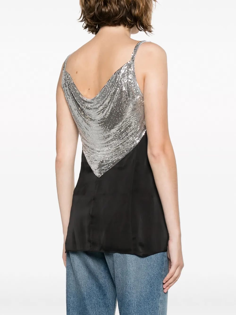 chainmail-panelled cowl-neck vest