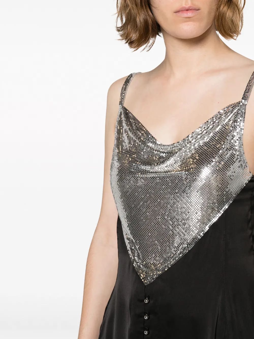 chainmail-panelled cowl-neck vest