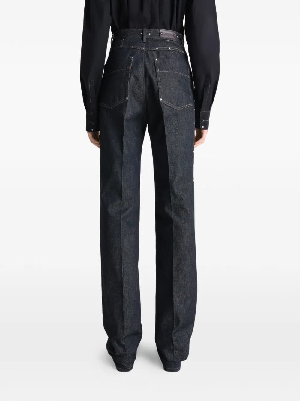 high-waisted studded straight trousers