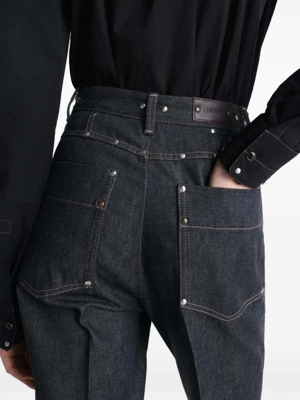 high-waisted studded straight trousers