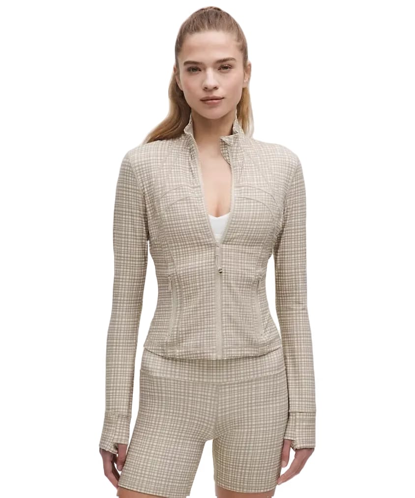 Lululemon Define Cropped Jacket Nulu Glow Grid Light Ivory Multi