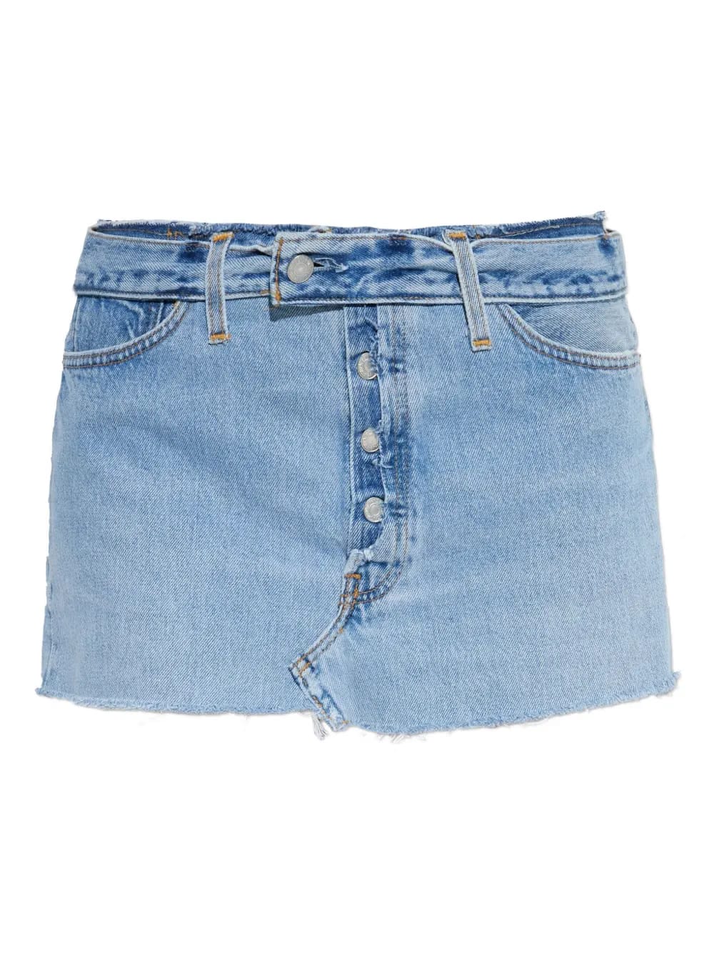 button-fastening frayed denim skirt
